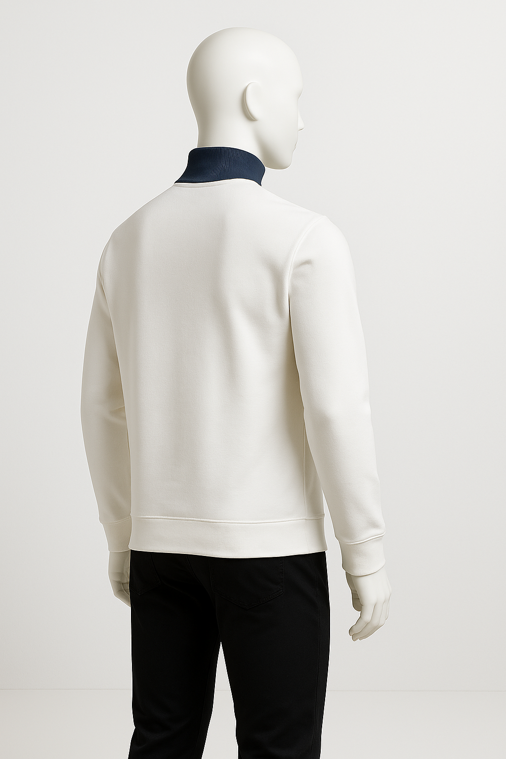 Men’s Off-White Half-Zip Sweatshirt with Navy Collar – HIM Fashions