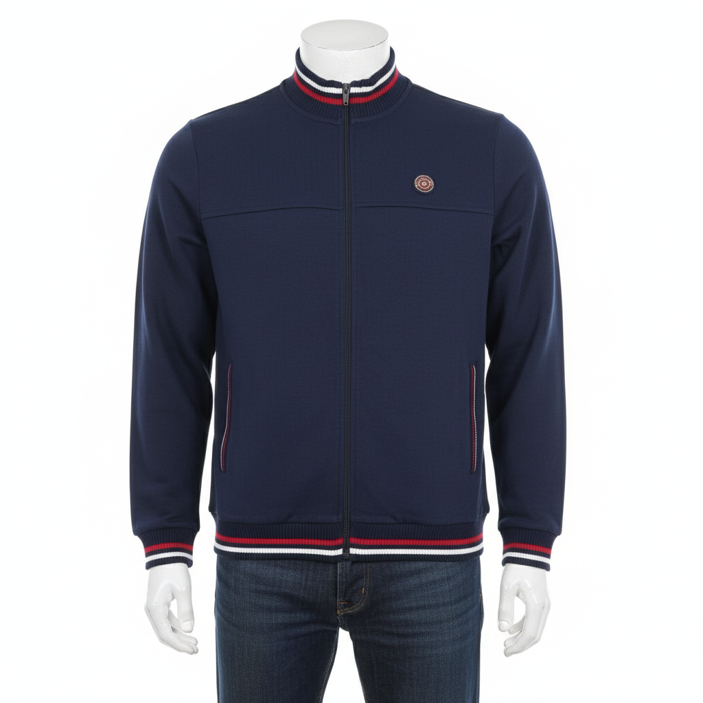 Men’s Navy Blue Varsity Zip Sweatshirt – Streetwear by HIM Fashions