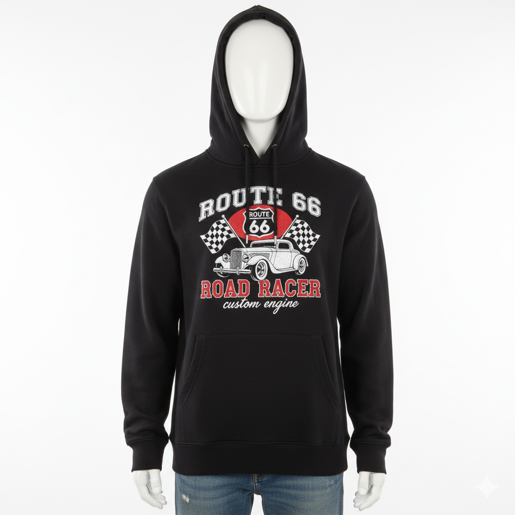Men’s Black Route 66 Graphic Hoodie – Everyday Essential by HIM Fashions