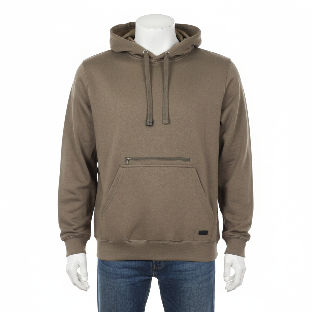 Men’s Olive Brown Hoodie with Front Zip Pocket – Everyday Essential by HIM Fashions