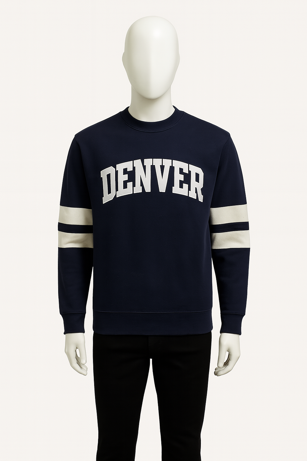 Denver Stripe Sleeves Graphic Navy Blue Men's Sweat Shirt