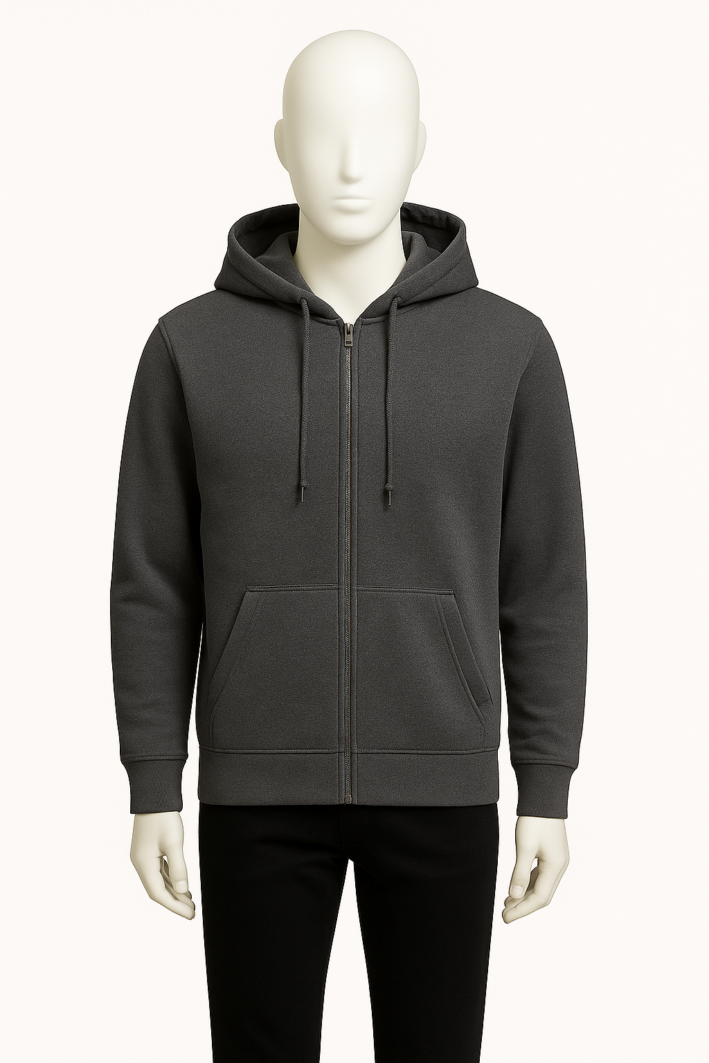 Men’s Charcoal Grey Full-Zip Essential Hoodie – Streetwear by HIM Fashions