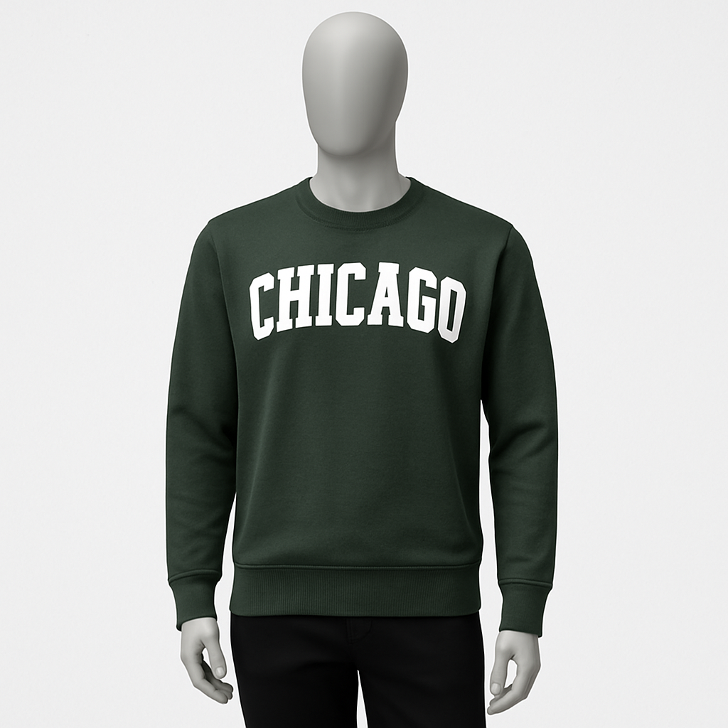 Men’s Dark Green Chicago Crewneck Sweatshirt – Premium Streetwear by HIM Fashions