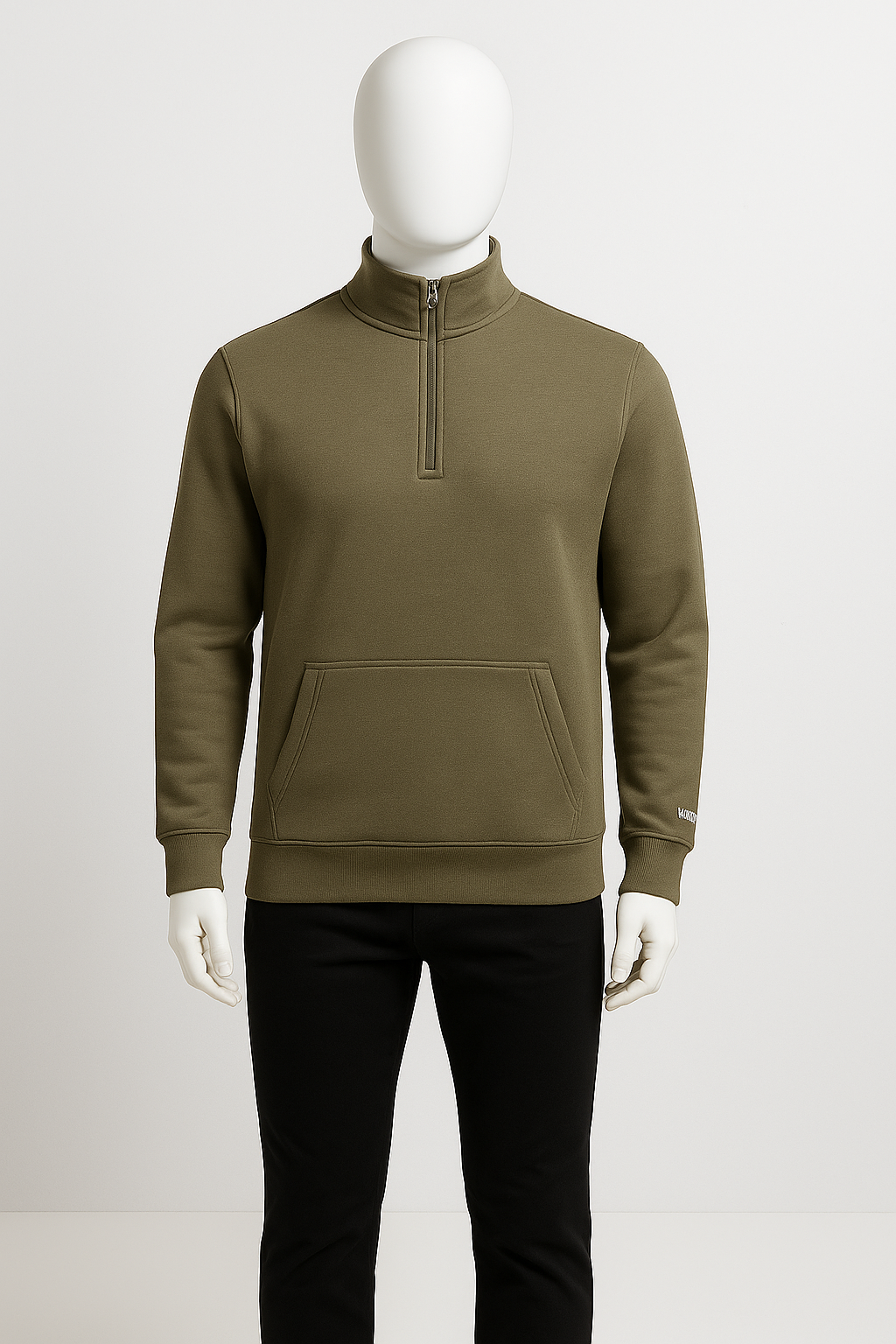 Men’s Olive Green Half-Zip Minimal Sweatshirt – Streetwear by HIM Fashions