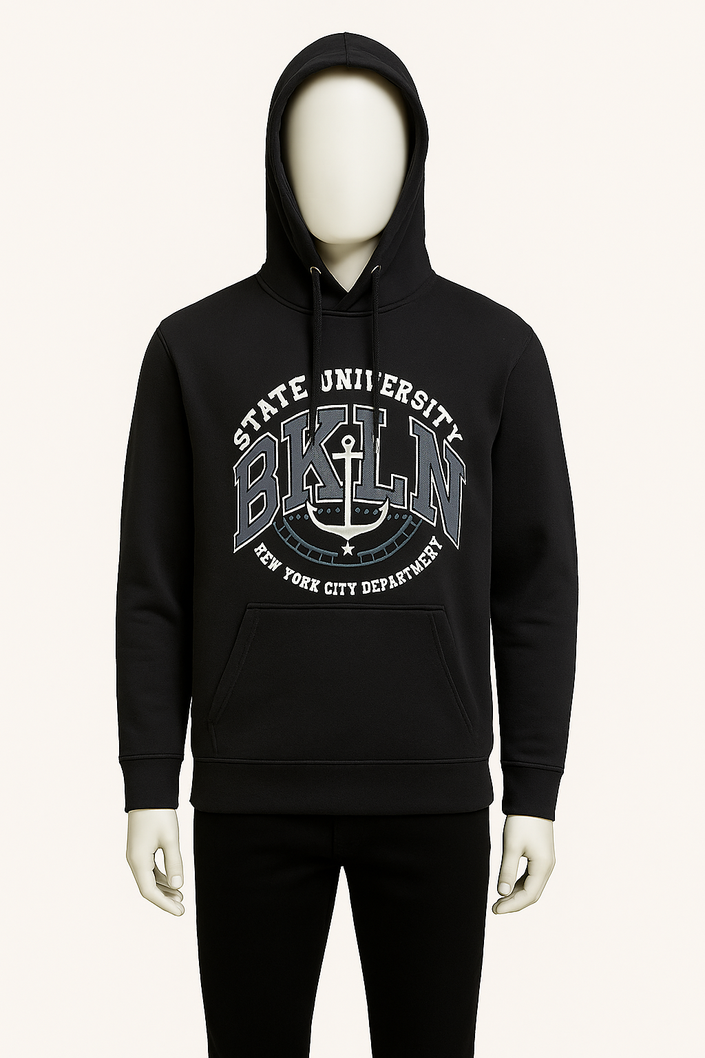 Black BKLN Graphic Hoodie for Men – Winter Streetwear & Casual Fit | HIM Fashions