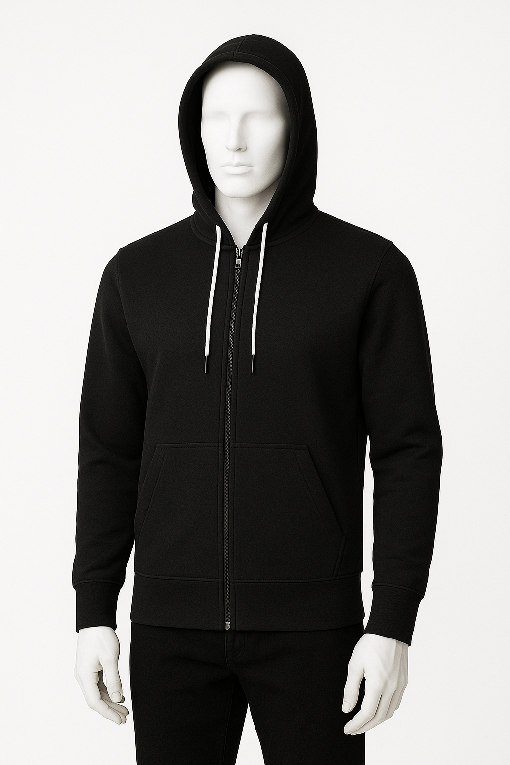 Men’s Black Zip-Up Hoodie with White Laces – Everyday Essential by HIM Fashions