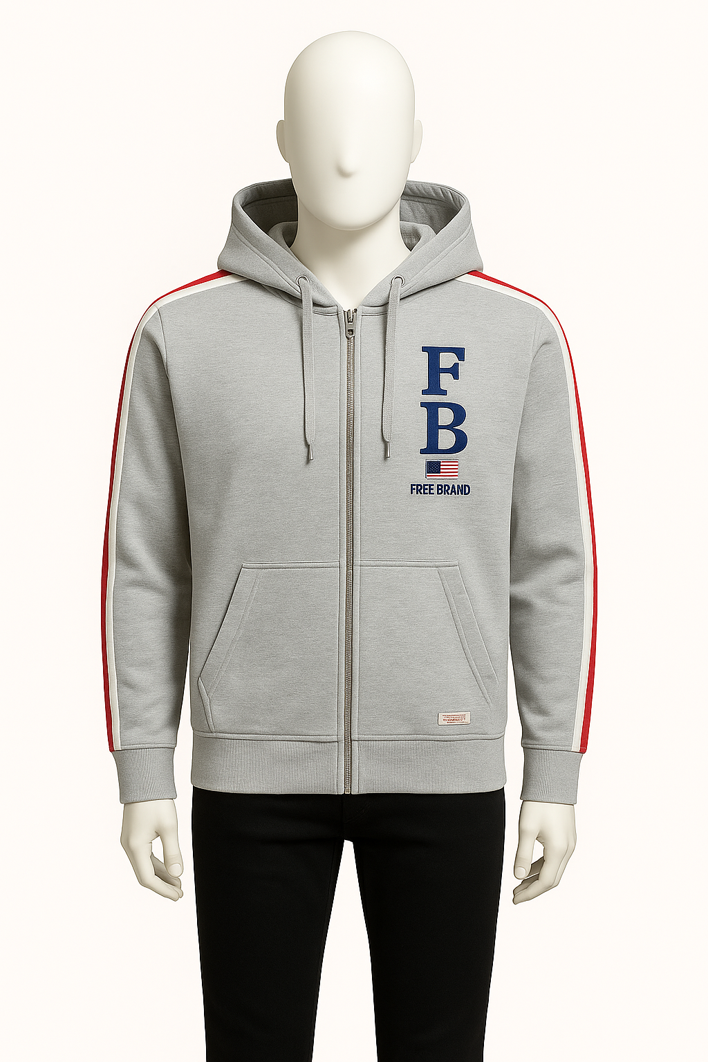 Men’s Light Grey FB Zip-Up Hoodie – Streetwear by HIM Fashions
