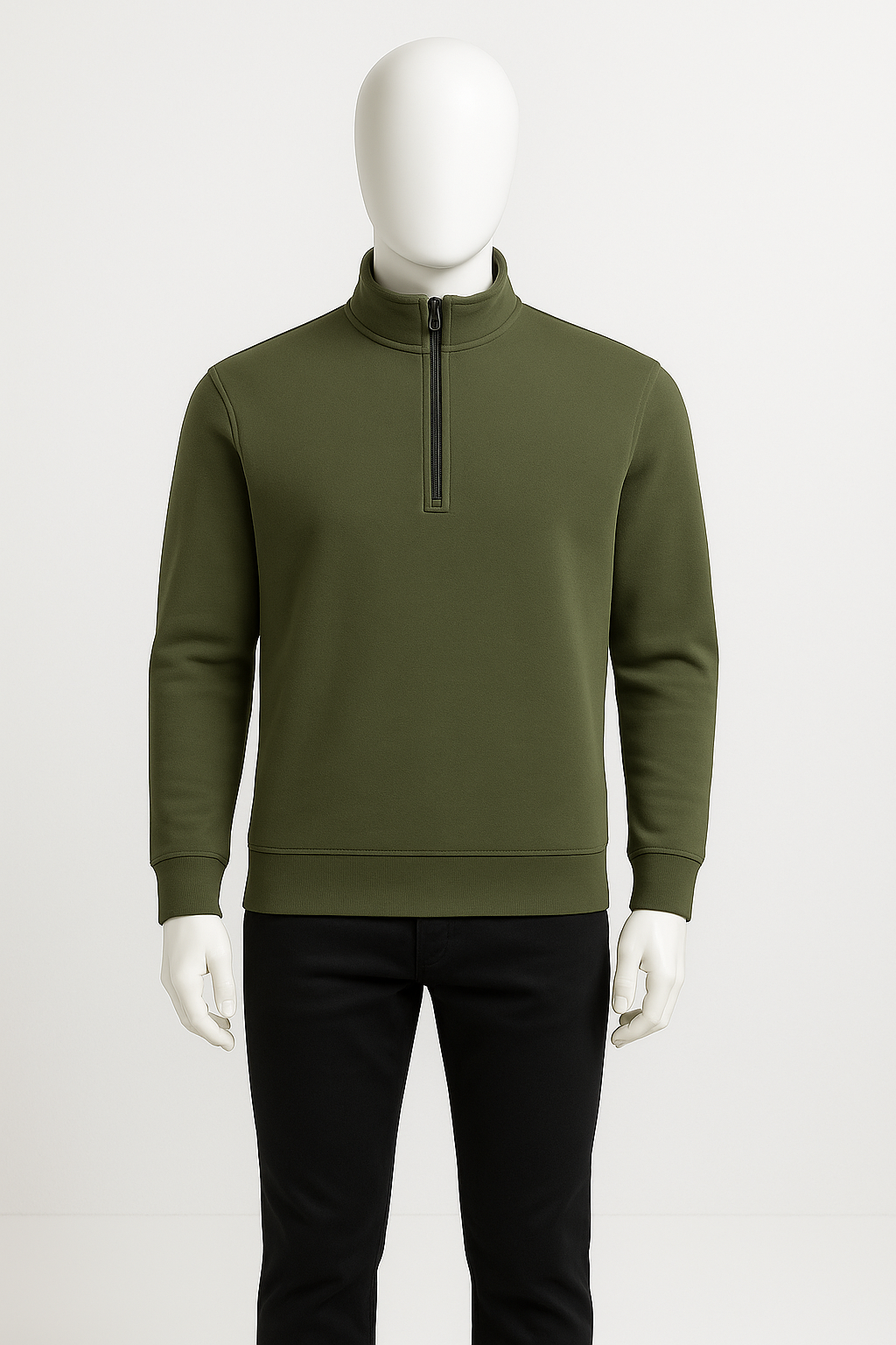 Men’s Olive Green Half Zip Sweatshirt – HIM Fashions