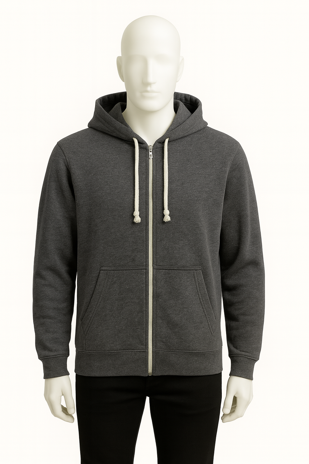 Men’s Charcoal Zip-Up Hoodie with White Laces – Everyday Essential by HIM Fashions