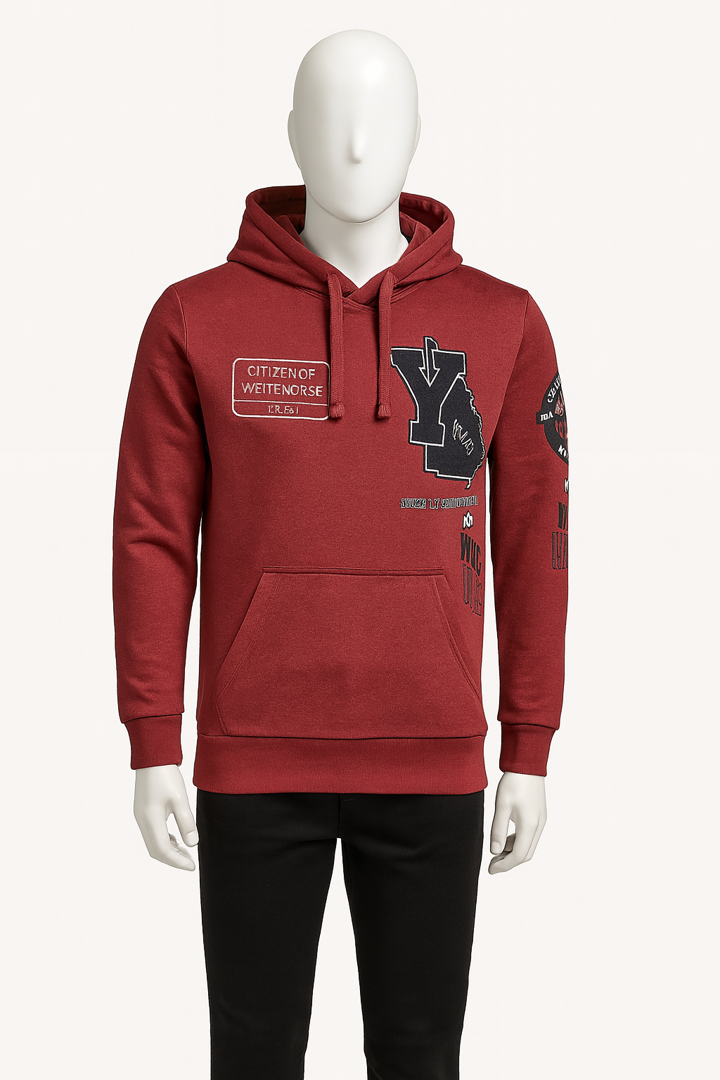 Men’s Maroon Graphic Patch Hoodie – Streetwear by HIM Fashions