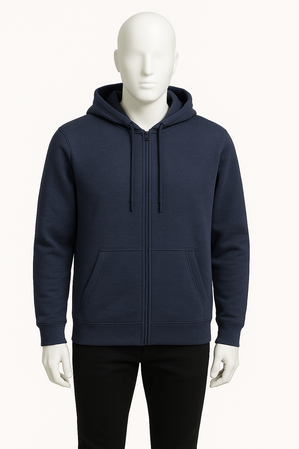 Men’s Navy Blue Full Zip Hoodie – Essentials by HIM Fashions