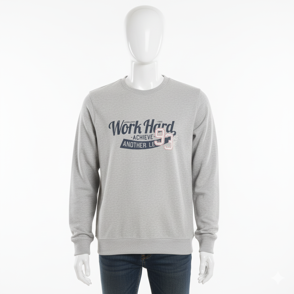 Men’s Light Grey “Work Hard 93” Graphic Sweatshirt – Streetwear by HIM Fashions