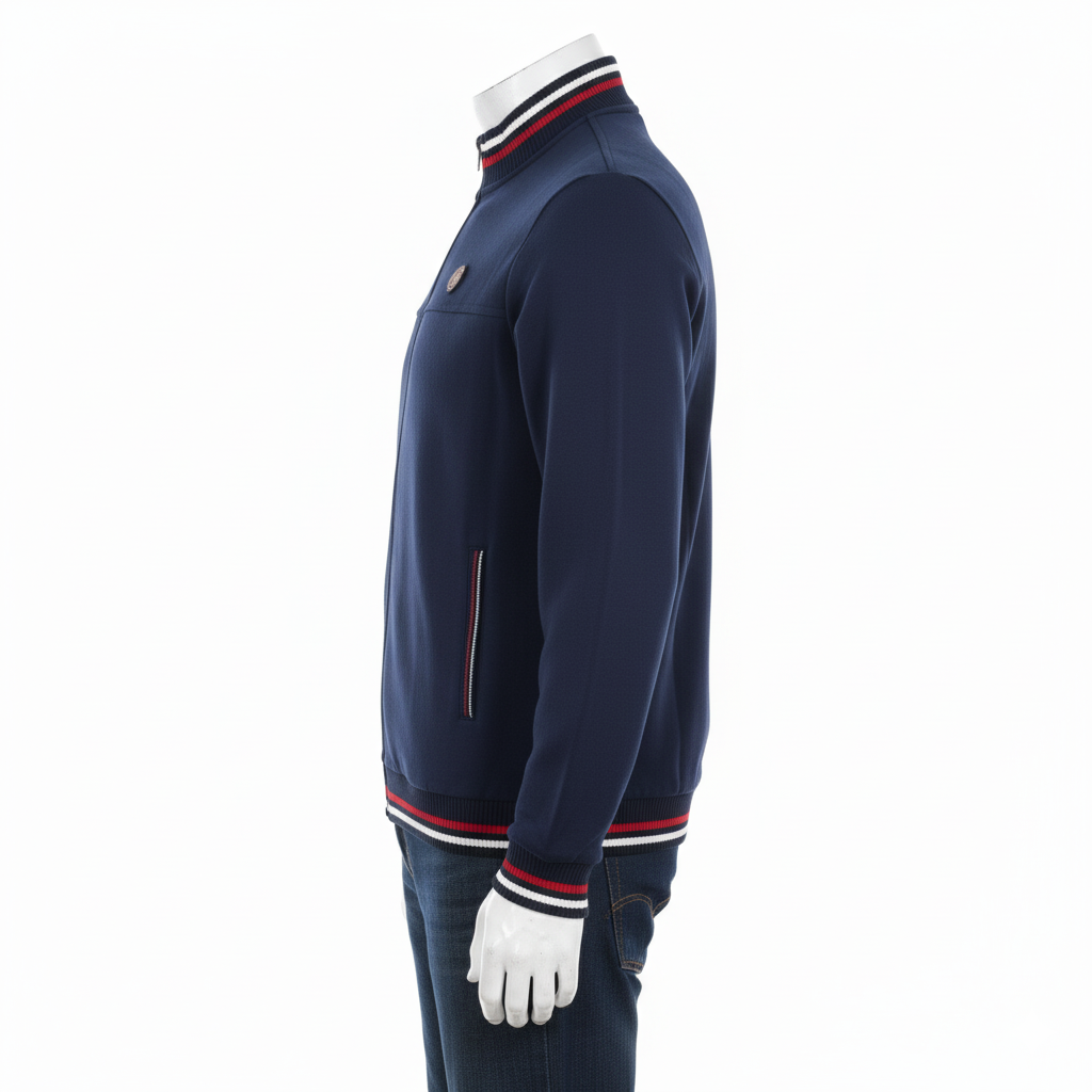 Men’s Navy Blue Varsity Zip Sweatshirt – Streetwear by HIM Fashions