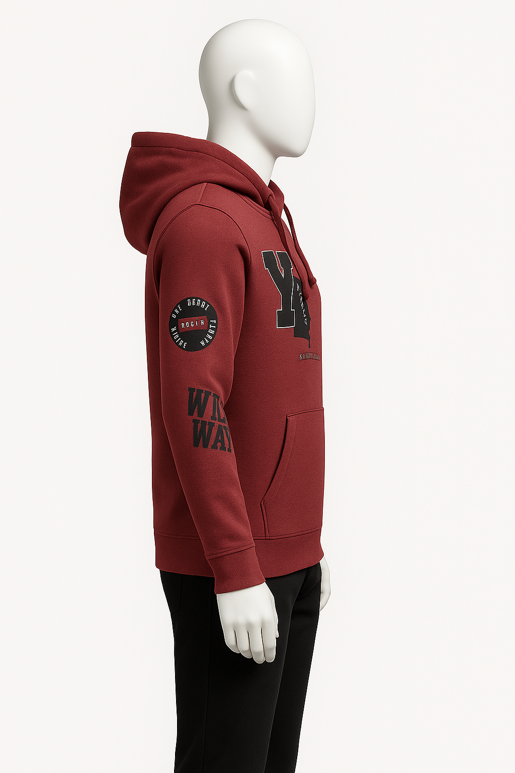 Men’s Maroon Graphic Patch Hoodie – Streetwear by HIM Fashions