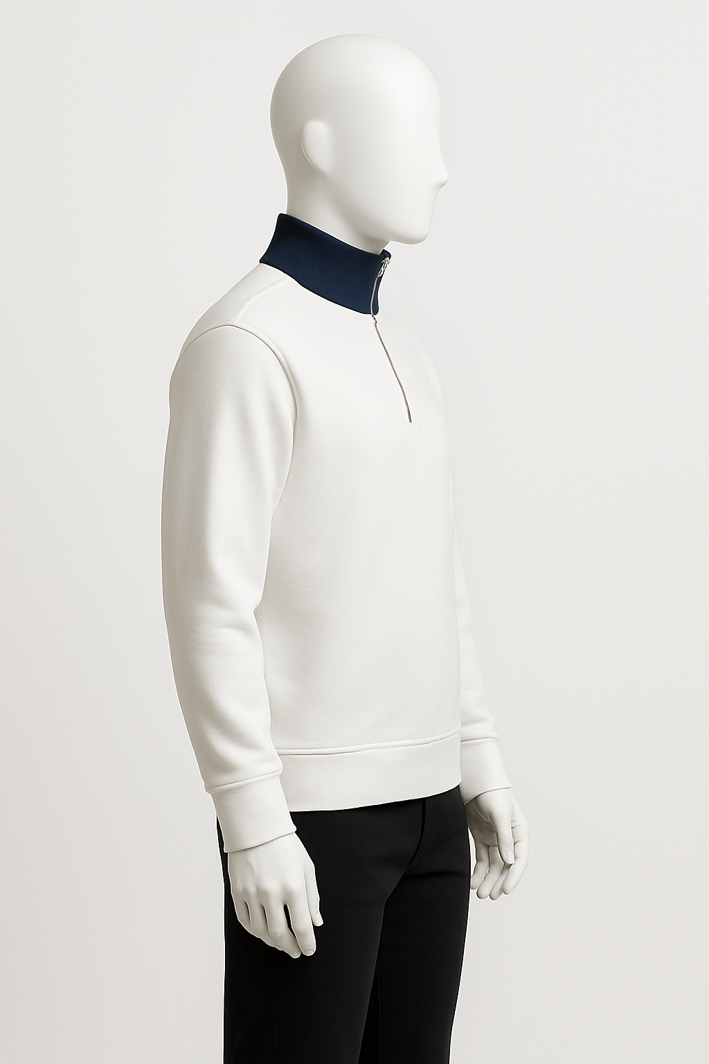 Men’s Off-White Half-Zip Sweatshirt with Navy Collar – HIM Fashions