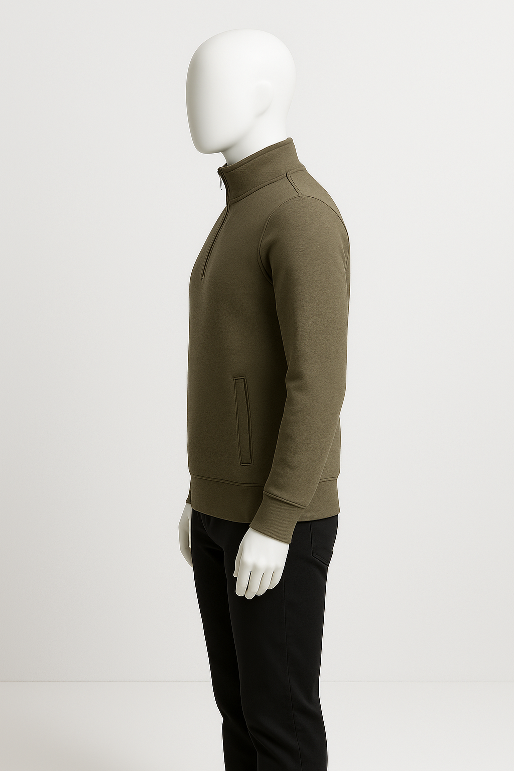Men’s Olive Green Half-Zip Minimal Sweatshirt – Streetwear by HIM Fashions