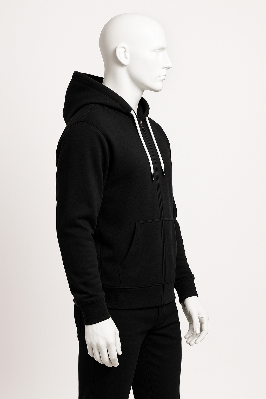 Men’s Black Zip-Up Hoodie with White Laces – Everyday Essential by HIM Fashions