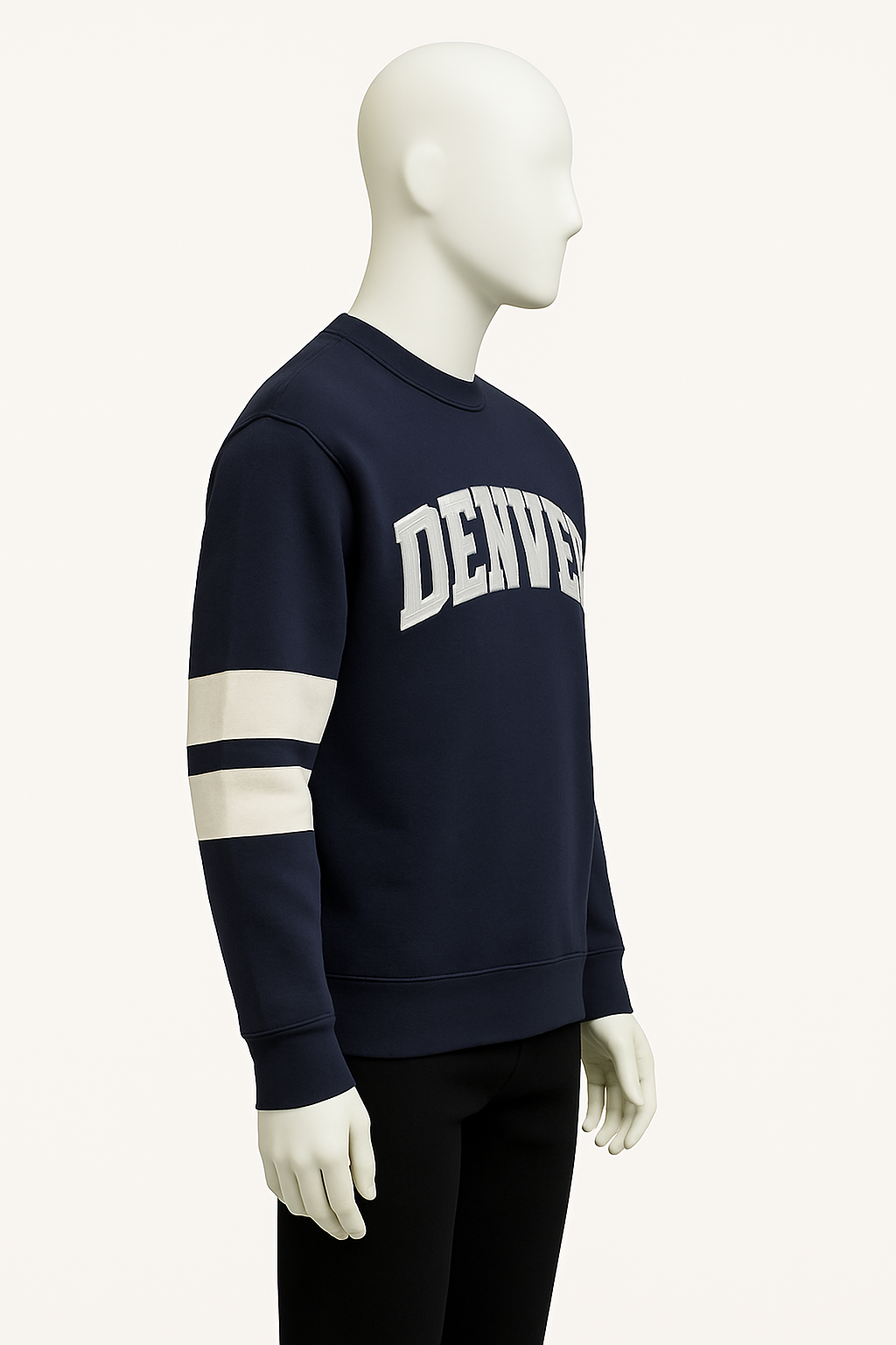 Denver Stripe Sleeves Graphic Navy Blue Men's Sweat Shirt